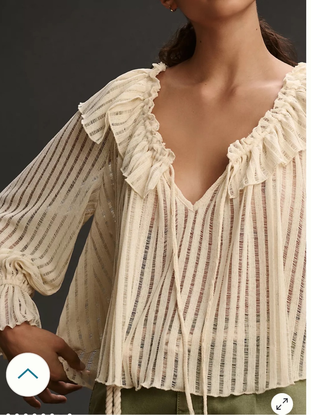 By Anthropologie Long-Sleeve Sheer Striped Crop Blouse - Picture 7 of 11